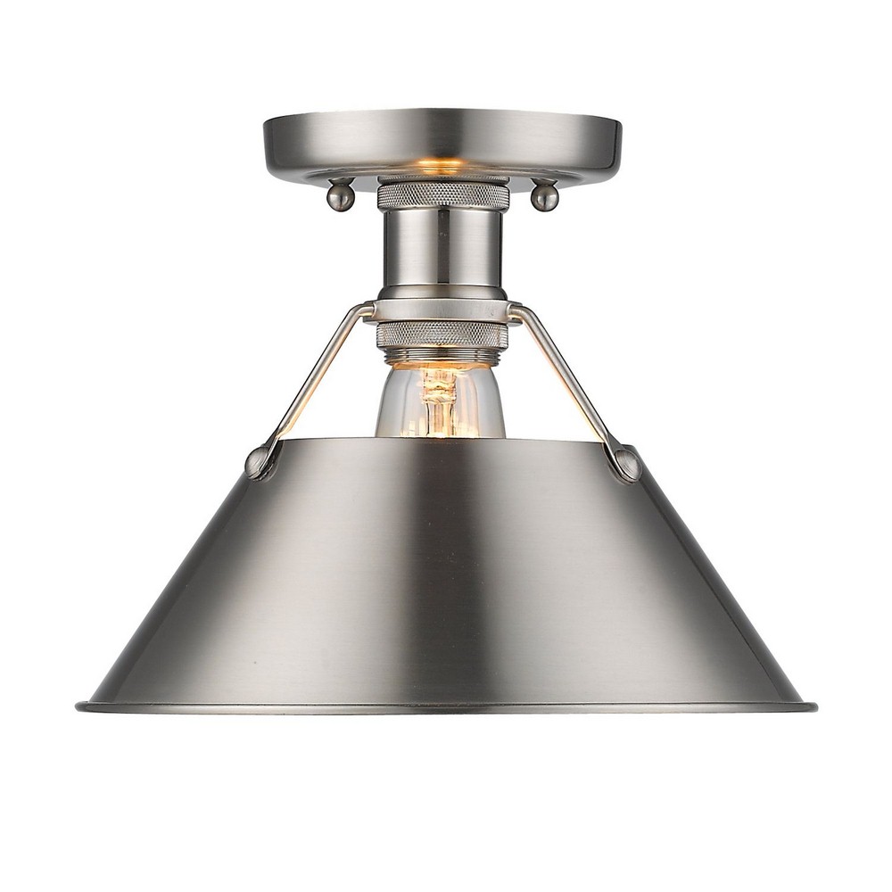 Golden Lighting-3306-FM PW-PW-Orwell - 1 Light Flush Mount 8 Inches Tall and 10 Inches Wide Pewter Pewter Aged Brass Finish